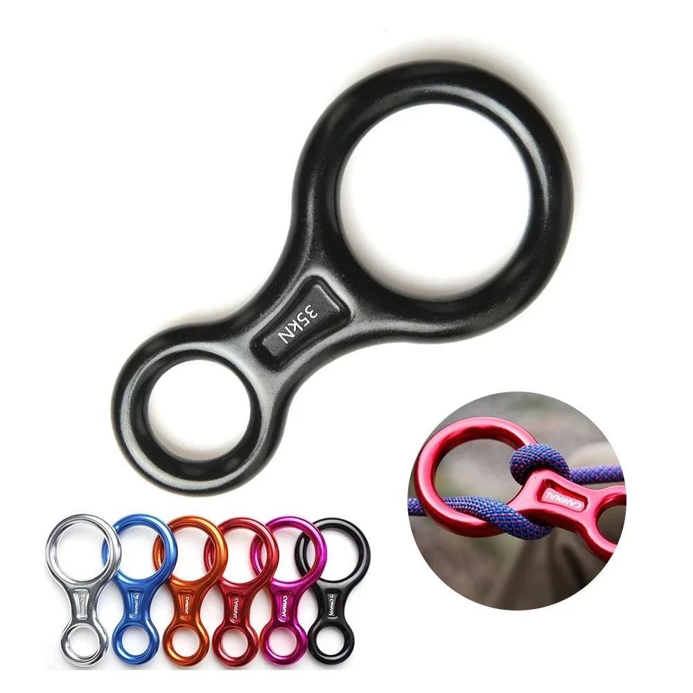 

Outdoor Rock Climbing Descender 35KN Figure 8 Word Rope Descender Rappel Ring Downhill Eight Ring Rappelling Gear Belay Device