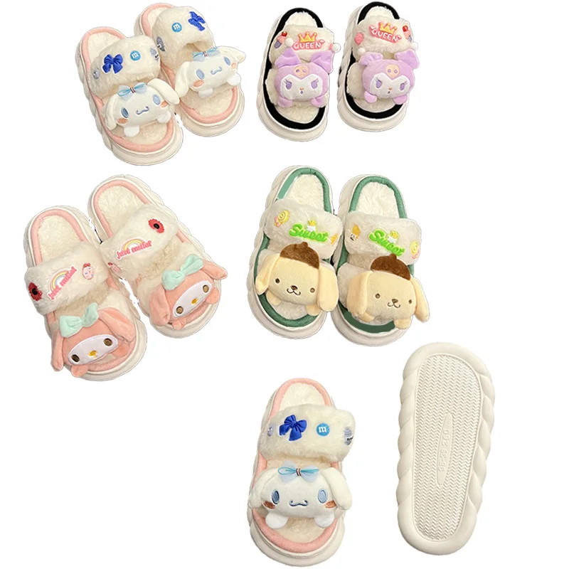 

Kawaii Sanrio Kuromi Y2K Cartoon Plush Home Slippers Cute Cinnamoroll Anime Flip-Flops Fashion Non Slip Pantuflas Girl Gift