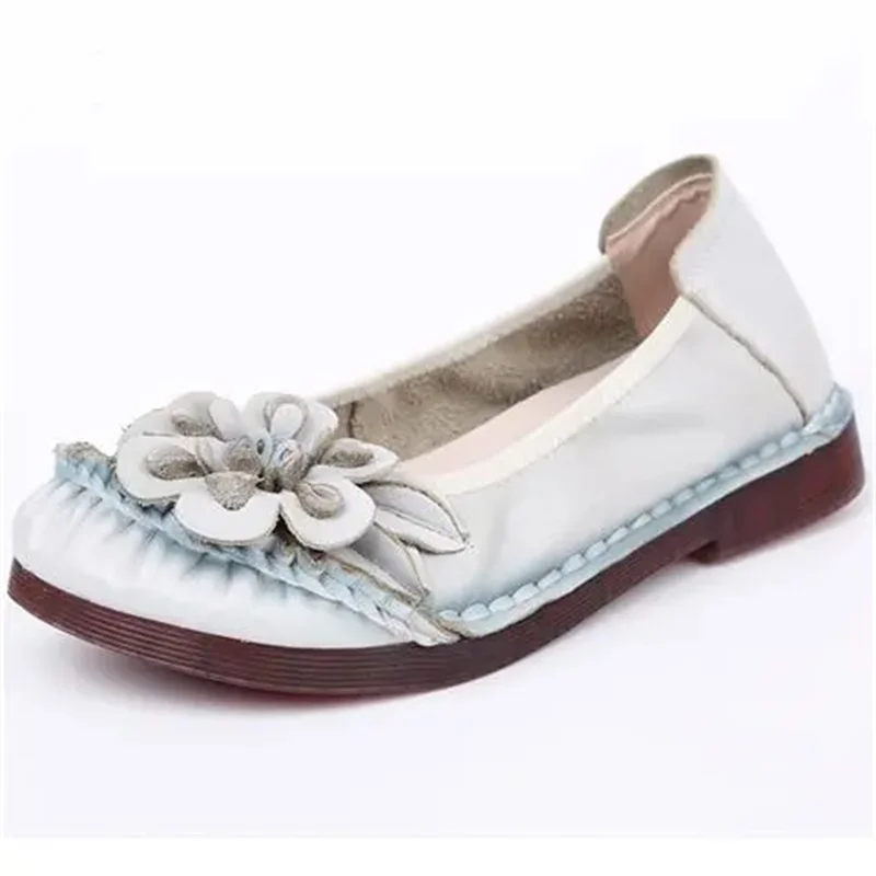 Zapatos De Mujer Women Cute Sweet Round Toe Floral Brown Flat Shoes for Ballet Dance Lady Casual Loafers Sapatos Femininas B608