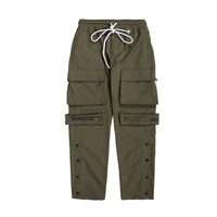 solid color multi pocket side breasted split overalls mens high street fashion brand loose casual straight trousers