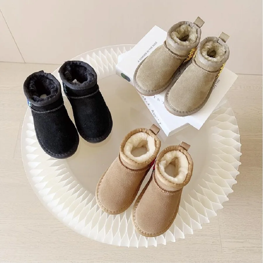 

Winter New Children's Snow Boots Short Sleeve Thickened Warm Fashionable slip Snow Cotton Shoes Boys Girls Black Size 24-35