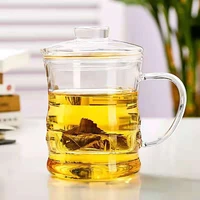 high borosilicate glass tea cup office water cup bamboo three piece cup household transparent tea water separate tea cup
