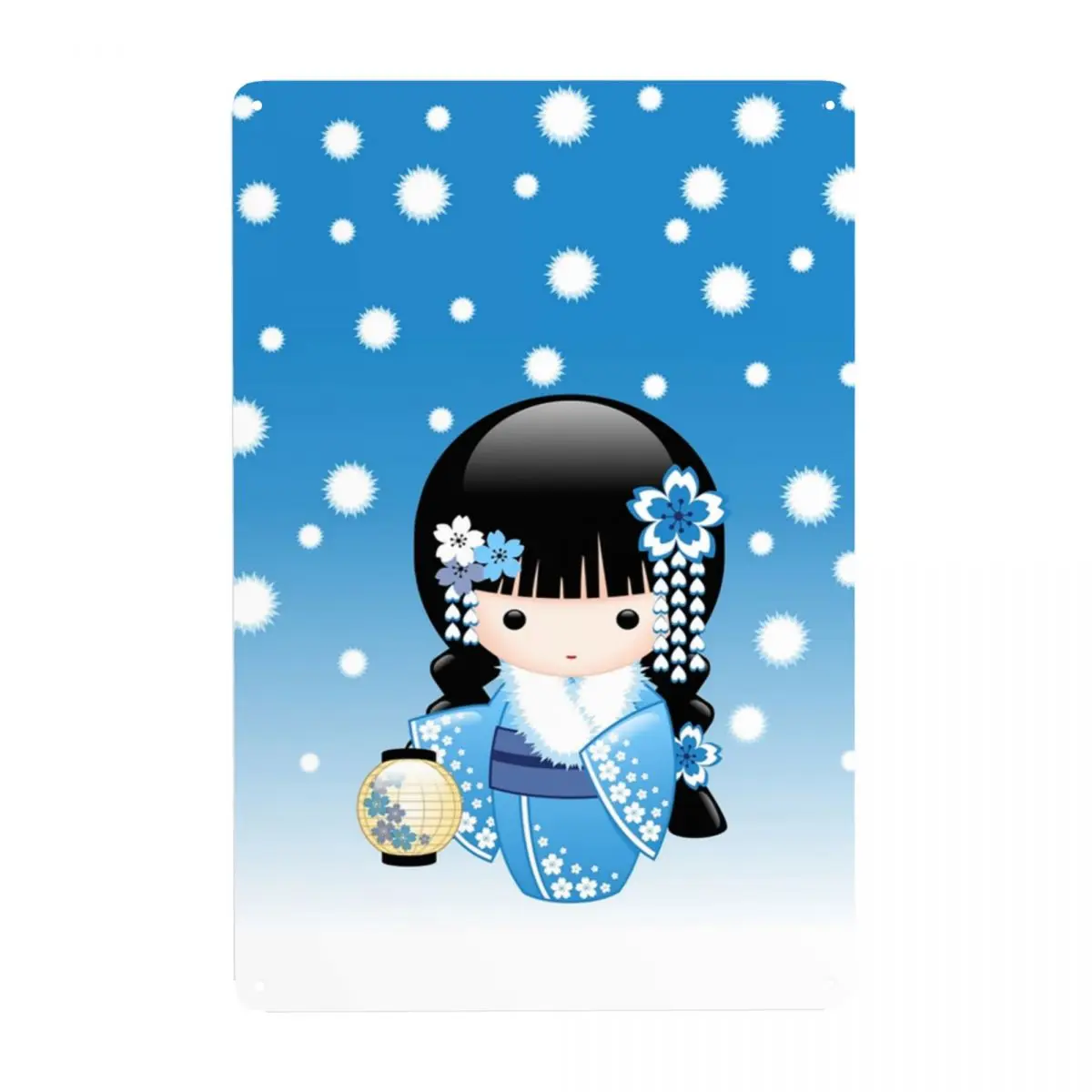 Japanese Winter Kokeshi Doll Metal Tin Signs Custom Vintage Kawaii Geisha Plaques Office Store Pubs Club Man Cave Bar Home Decor