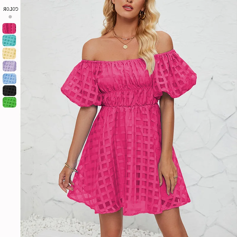 Женское Плиссированное мини-платье с открытыми плечами коротким рукавом и