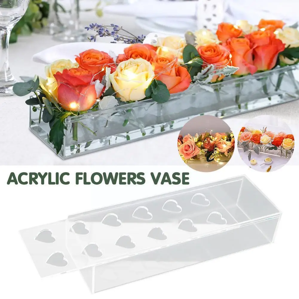 

Love Heart Transparent Rectangular Acrylic Flower Vase Storage Table Decoration Wedding Centerpiece Vases Floral Dining Box Y5O8