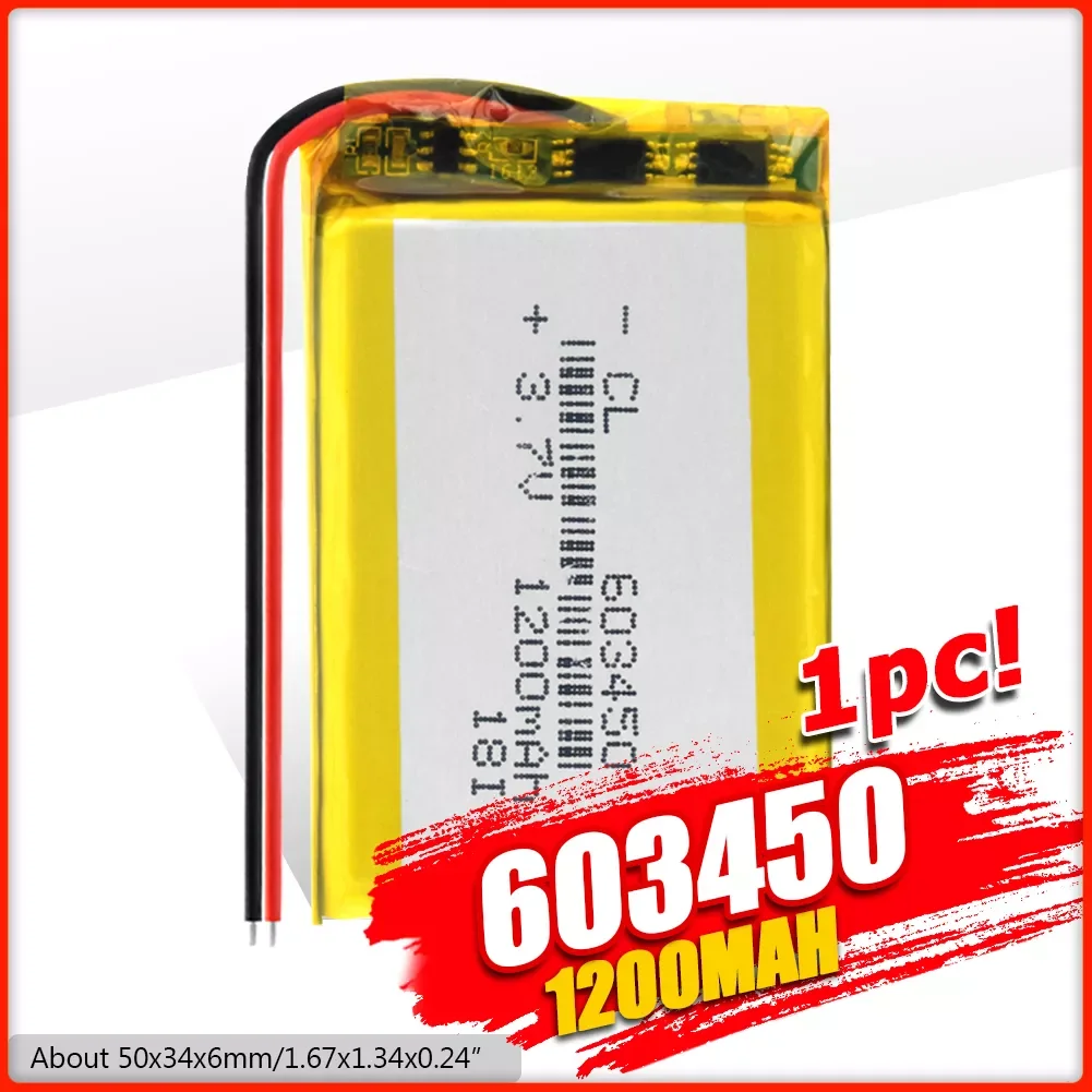

3.7v 1200mAh 603450 Lithium Li-ion Polymer Battery for GPS PSP DVD MP4 mobile video game E-books PAD tablet PC Bluetooth Speaker