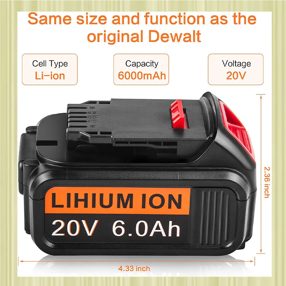 

Lithium battery replacement parts for DeWalt 20V MAX DCB204 DCB200 DCB205-2 DCB201 20V DCD/DCF/DCG/DCS series