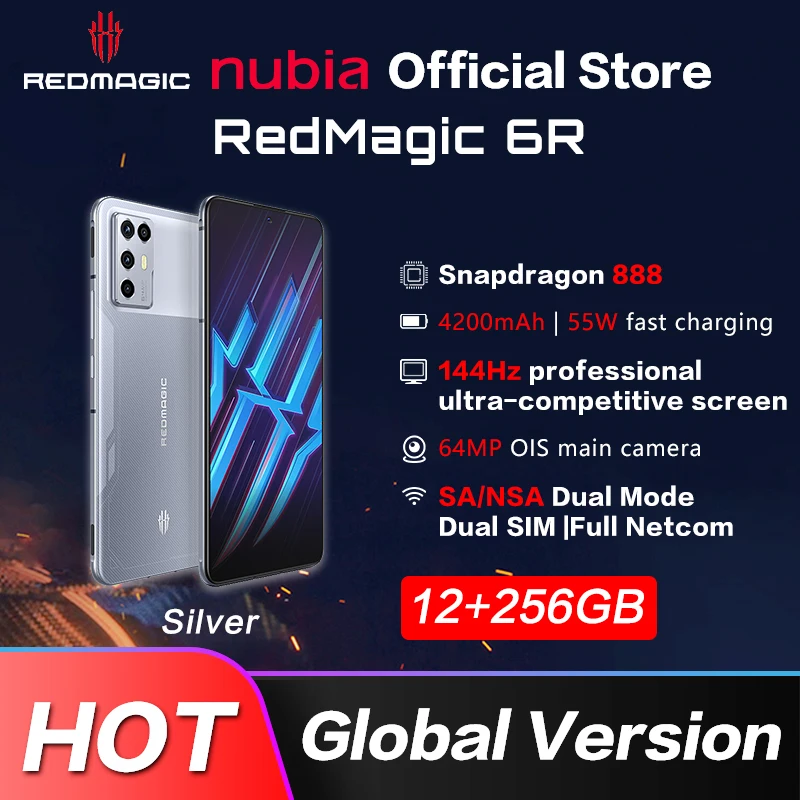 Global Version Nubia RedMagic 6R 12GB RAM 256GB ROM Gaming Smartphone 6.67 '' Snapdragon 888 Octa Core 64MP Quad Camera