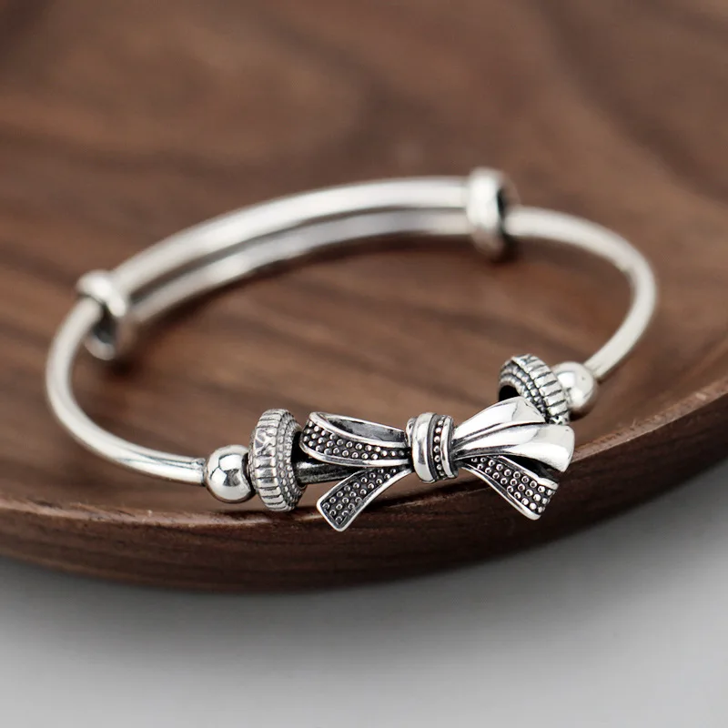 

Vintage Silver Color Bow Bracelet Unisex Simple Open Bracelet Exquisite Banquet Jewelry Accessories Gift