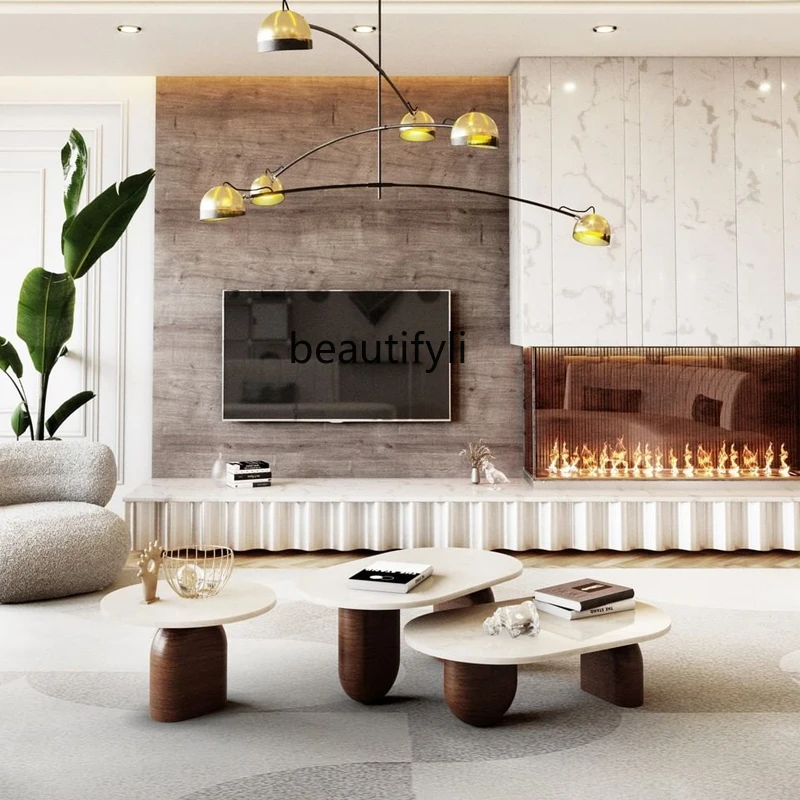 Журнальный столик из натурального желтого пещерного камня ваби-саби