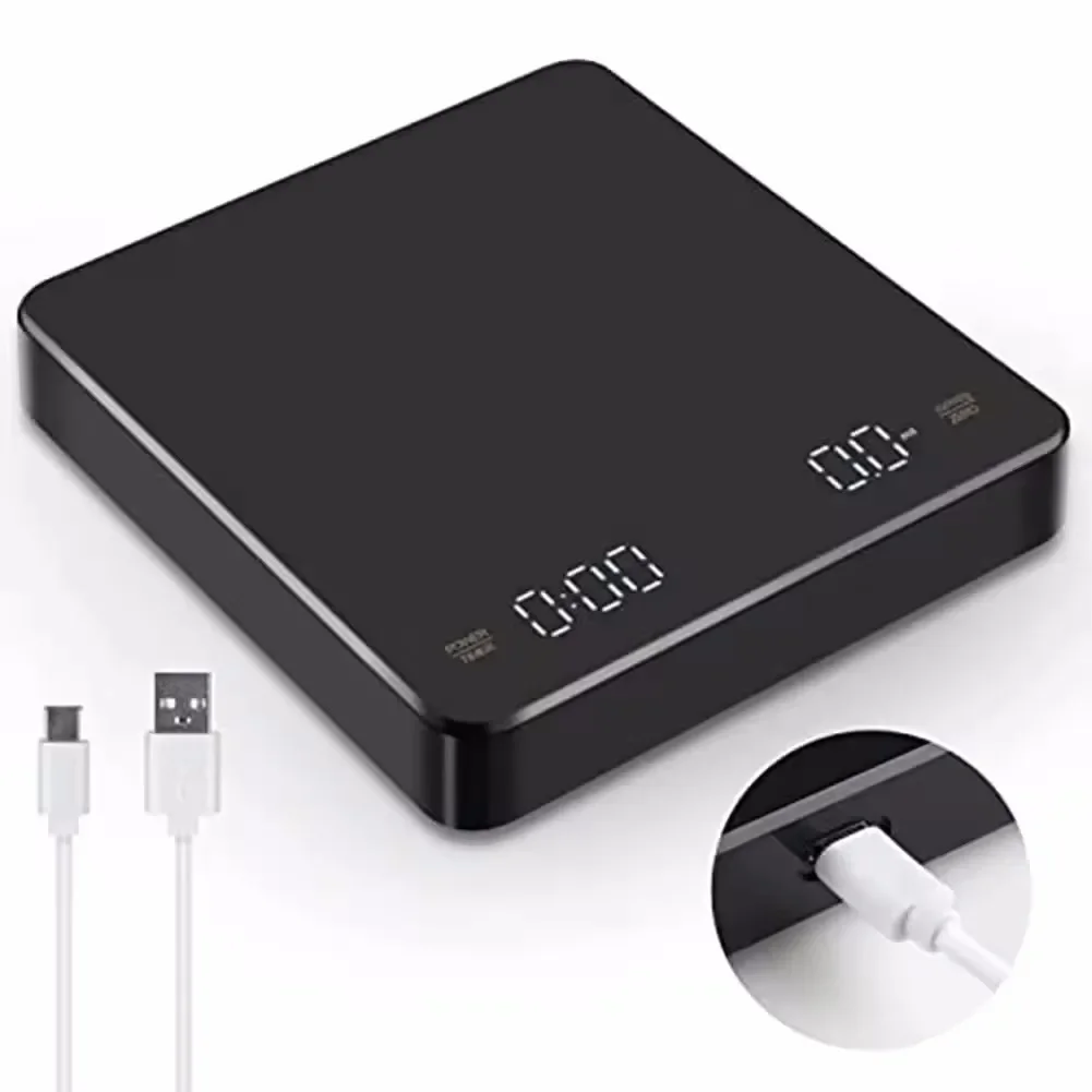 Цифровые перезаряжаемые весы для кофе с таймером, светодиодным экраном, USB, максимальный вес 3 кг, точность до 0,1 г, высокоточные кухонные весы. (art.: 3920da297a494) - 3920da297a494