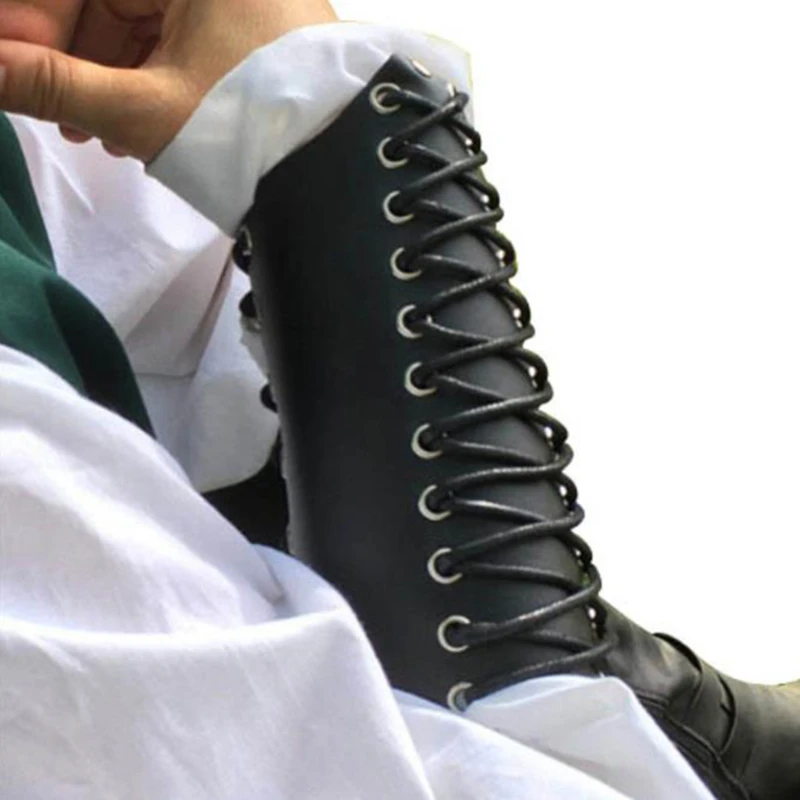 

Punk Cosplay Lace Up Cross Solid Color Sleeve Cover Bandage Harness Wide Cuff Leather Gothic Rock Unisex Arm Bangles