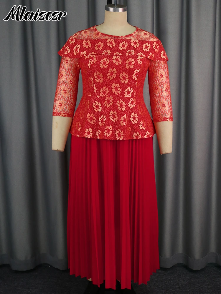 Mlaiscsr Новое Красное Кружевное лоскутное платье с принтом плиссированное