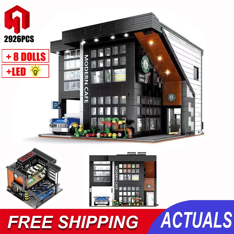 

Modern Cafe Modular Expert City Street View Building Blocks MOC Coffee Shop Architecture Model Bricks Construction Set Toys Gift