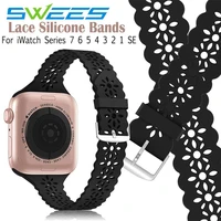 lace silicone bands for apple watch 38 40 41mm 42 44 46mm soft hollowed out paisley sport strap iwatch series 7 6 5 4 3 2 1 se