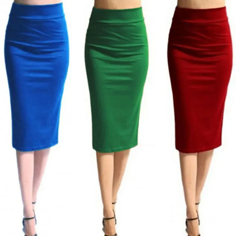

Elastic Women Hip Skirt Sexy Fashion Pencil Skirt Dress High Waist Knee Length Long Woman Dress Work Stretch Office Casual
