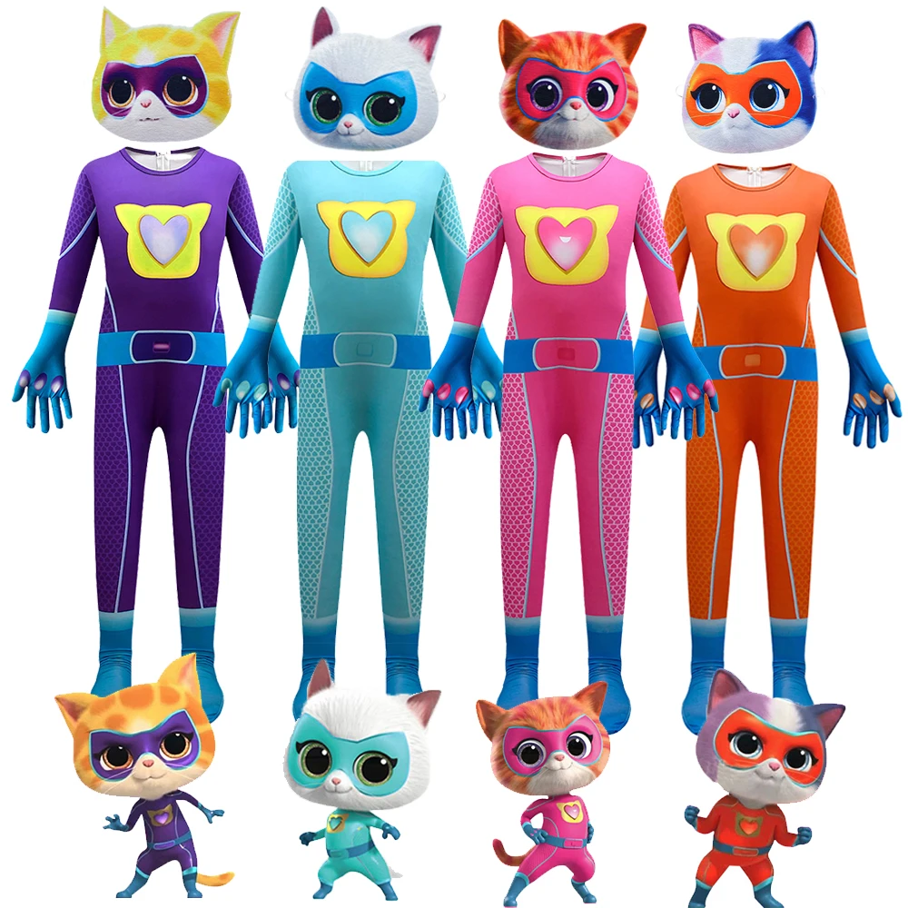Children Clothes Cosplay Anime SuperKitties Jumpsuit Tight Fitting Halloween Costume Stage Performance Costumes Super Cats Suits