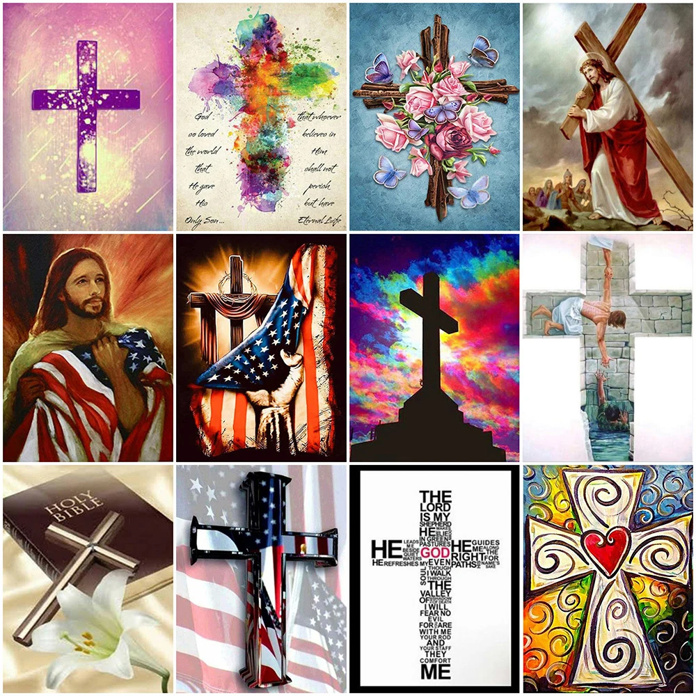 

5D DIY Diamond Painting Jesus Christian Full Square/Round Diamond Embroidery Religious Cross Landscape Mosaic Home Decoration