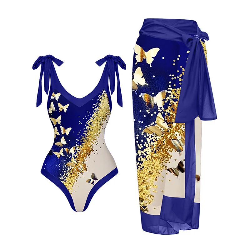 

2023 New Fashion Bikini Female Summer Women's Beach Swimsuit Skirts Backless Design Swimsuit For Women Vintage Print Swimsuits