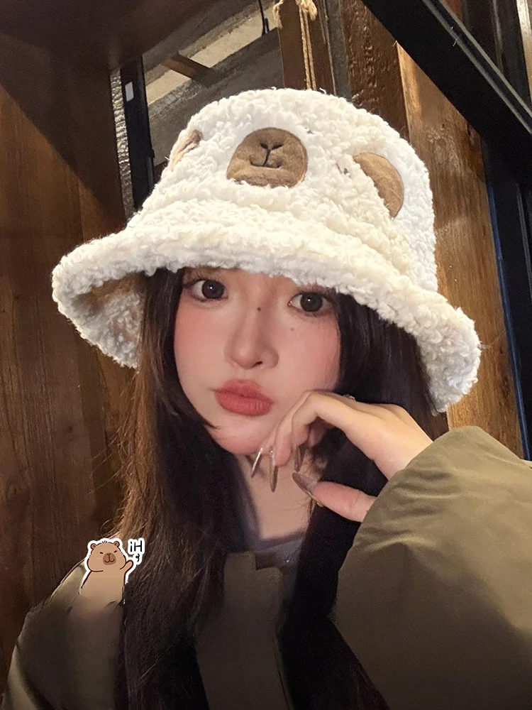 Новинка 2024 женская зимняя милая плюшевая шапка в рыбацком стиле корейская