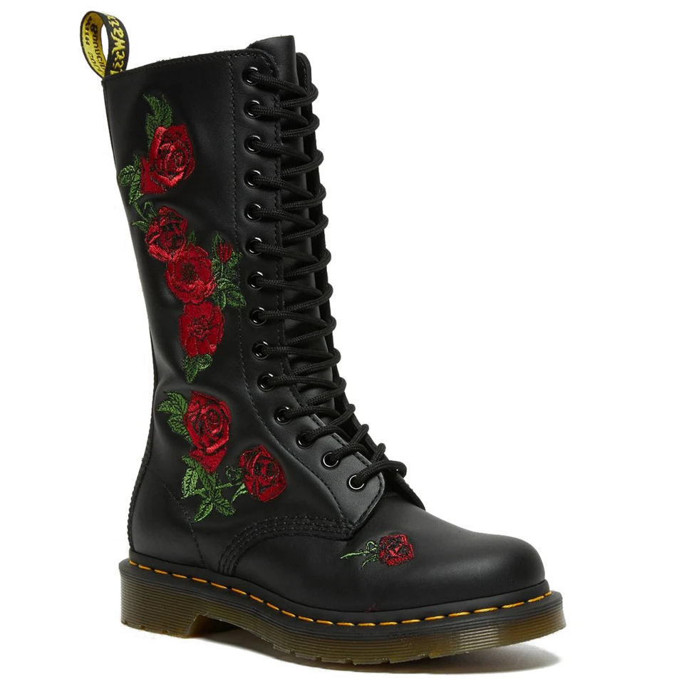 

2023 Floral Pattern Women's Mid-calf Boots Fashion Woman Non-slip Winter Zipper Leather Lace-up Shoes Women Rose Embroidery Boot
