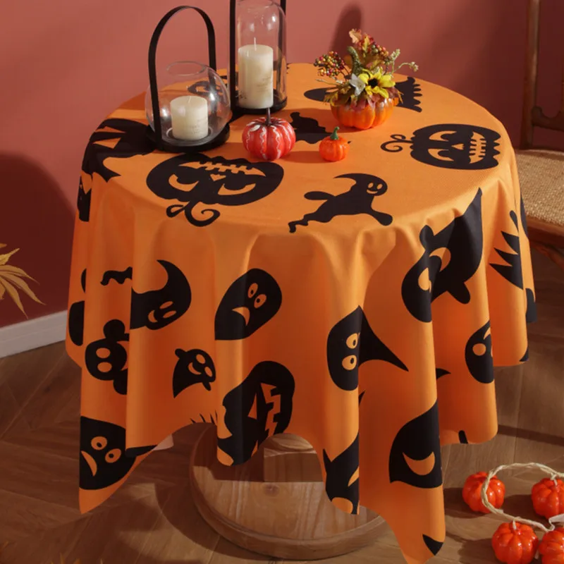 

2022 Halloween Decoration Tablecloth Orange Pumpkin Ghost Print Table Cover Cotton Linen Holiday Decor Home Textile tapete