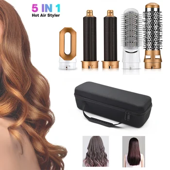 Electric Hair Dryer 5 In 1 Kit Hair Comb Negative Ion Straightener Brush Blow Dryer Air Comb Curling Wand Detachable Brush Kit