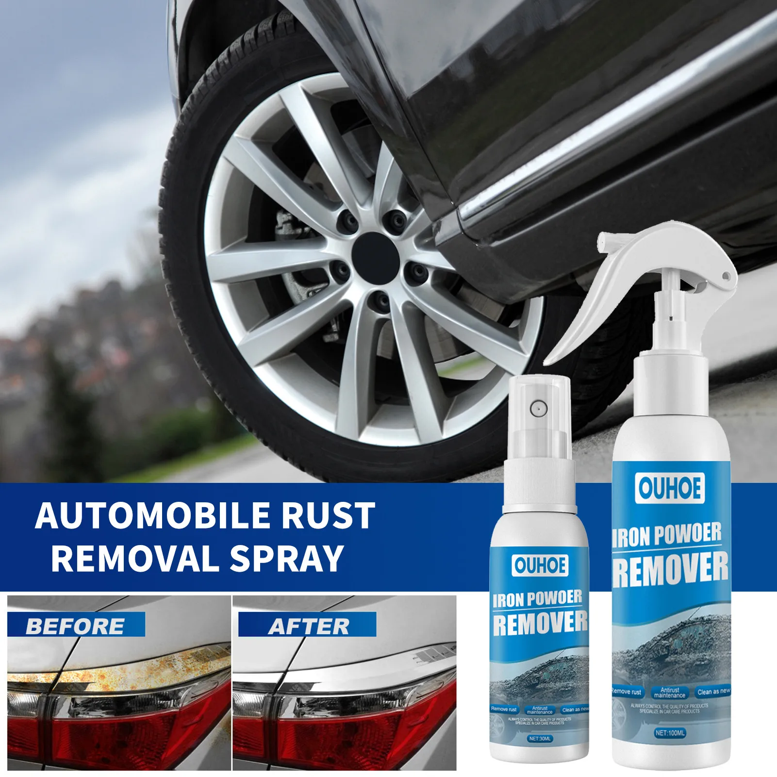 

30ml 100ml Dust Rust Stain Remover Car Maintenance Cleaning Derusting Spray for Car Detailing Multifunctional Car Rust Converter