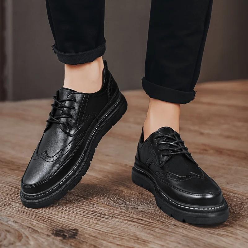 Mens Leather Shoes Brand Brogue Shoes 