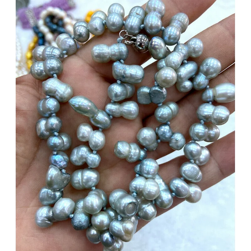 New 8x12-15mm gray Baroque fresh water gourd Pearl Necklace 18 