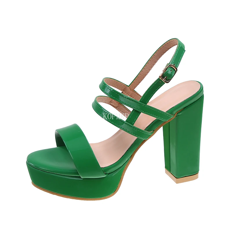 

Женские босоножки на платформе, зеленые сандалии с квадратным носком, на высоком каблуке, с ремешком на щиколотке, Размеры 35-43, для вечеринки...