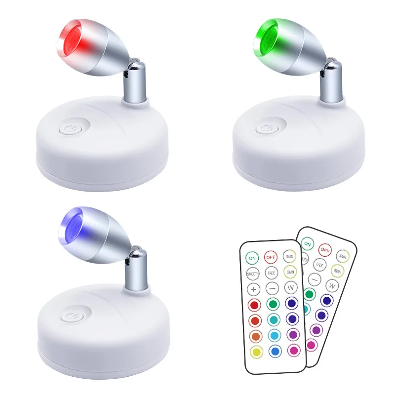 

2Pc 13-Color LED Wireless RGB Remote Control Cabinet Spotlight Cross-border Angle Adjustable Atmosphere Press Pat Night Light