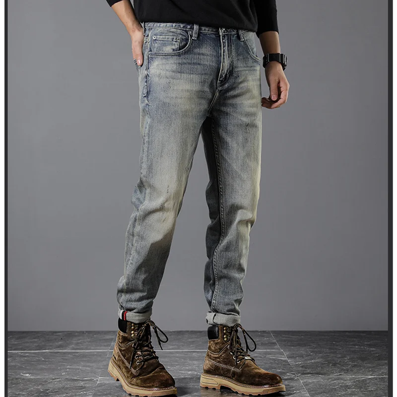 Streetwear Men 2022 New Pattern Vintage Recreational Blue Pants American Straight Cylinder Comfortable Loose Jeans Autumn Femal