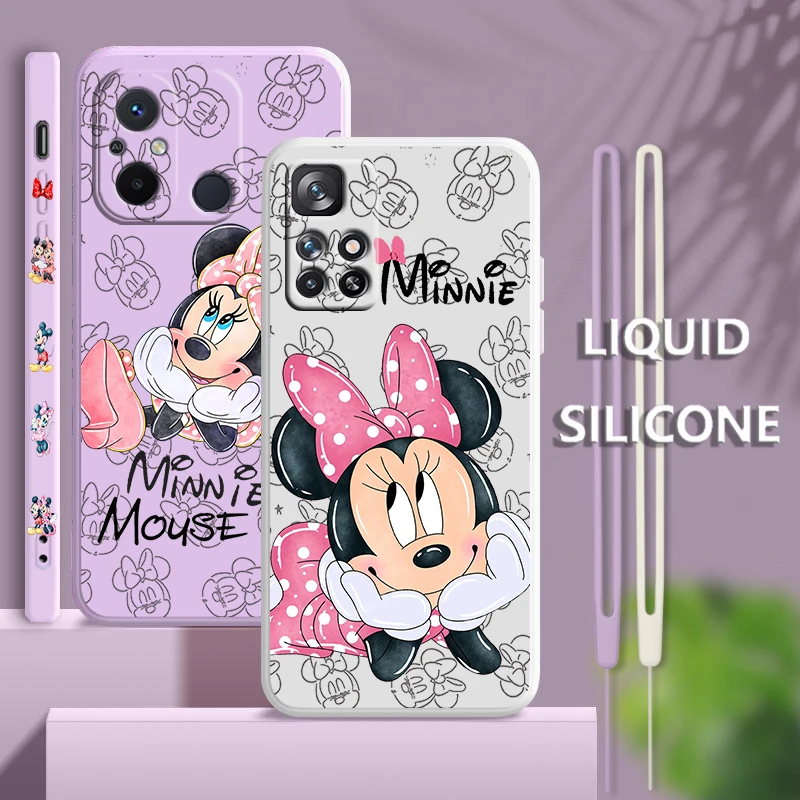 

Cute Mickey Minnie For Xiaomi Redmi 12C 11 Prime A1 10 10X 9 9A 9T 9AT 8 8A 7 Pro 4G 5G Liquid Left Rope Phone Case Coque Capa