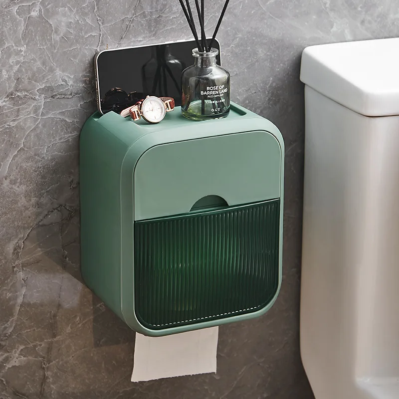 

Wall Mounted Kitchen Bathroom Storage Holder Punch-free Toilet Paper Holder Box Waterproof Tissue Storage Box Bathroom Rack