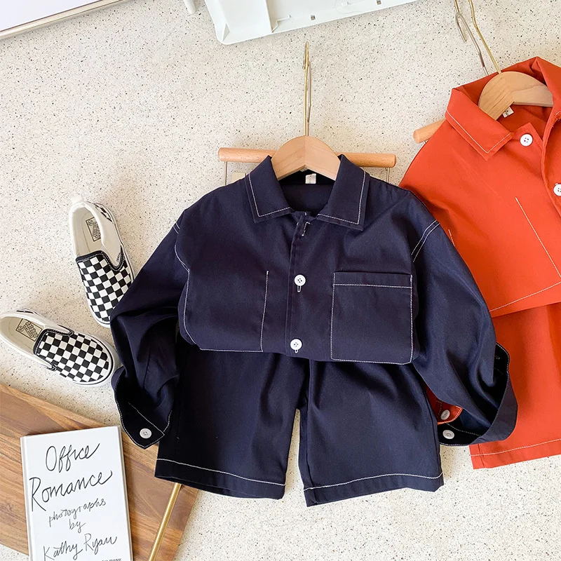 Boys Suit Blouse+Shorts Cotton 2Pcs/Sets 2022 Spring Autumn Thicken Teenager Kid Outdoor Plus Size Children Clothing