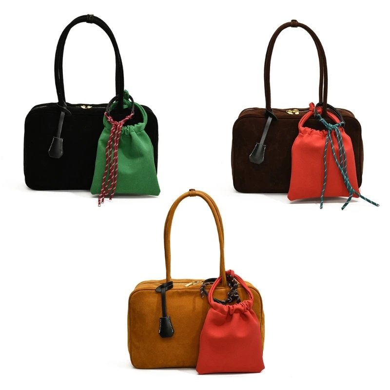 E74B Стильная практичная сумка через плечо из искусственной замши кожи для офиса и