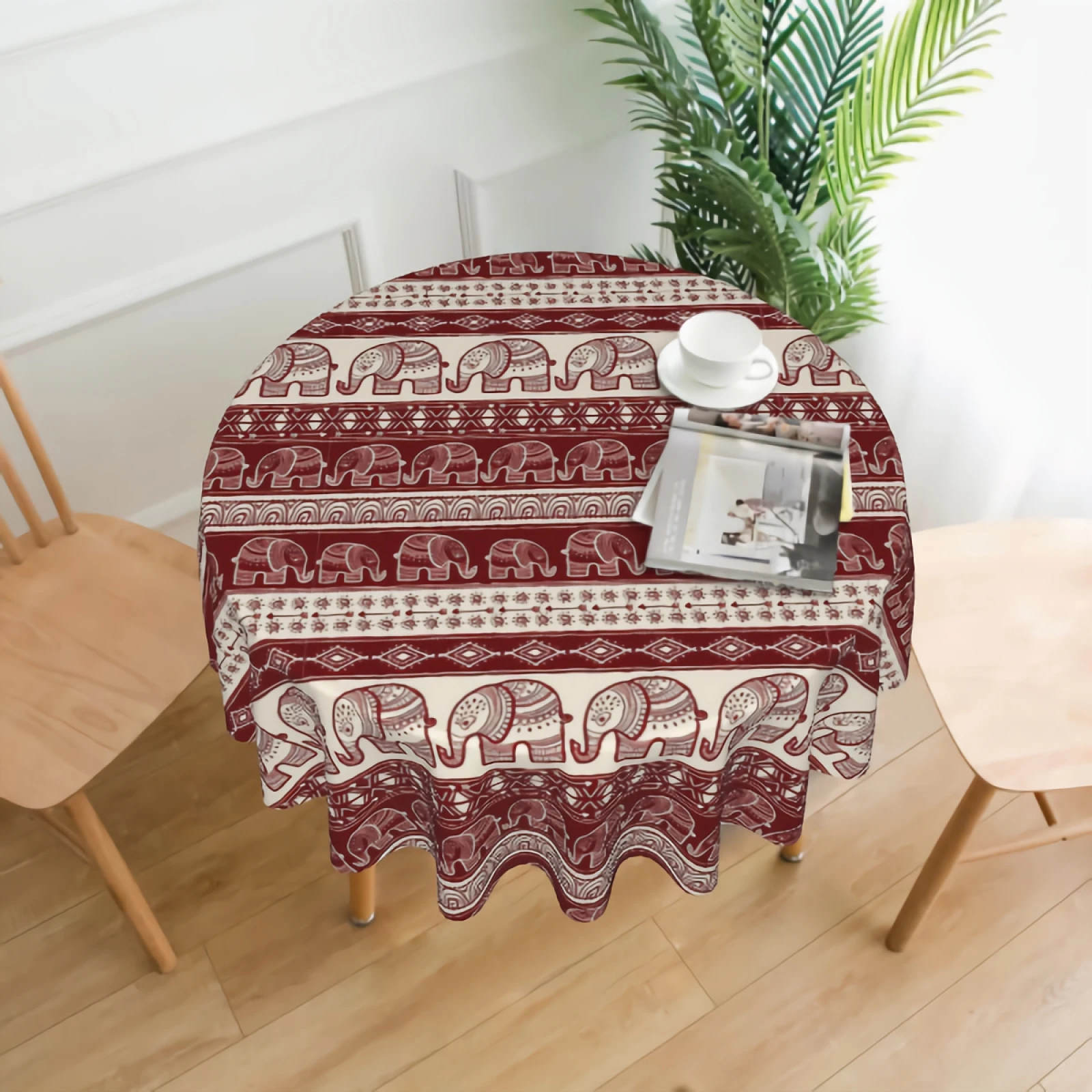 

Boho Elephant Round Tablecloth Washable Resistant Water-Proof Table Cloth for Dining Table Party Home Decor 60 Inches