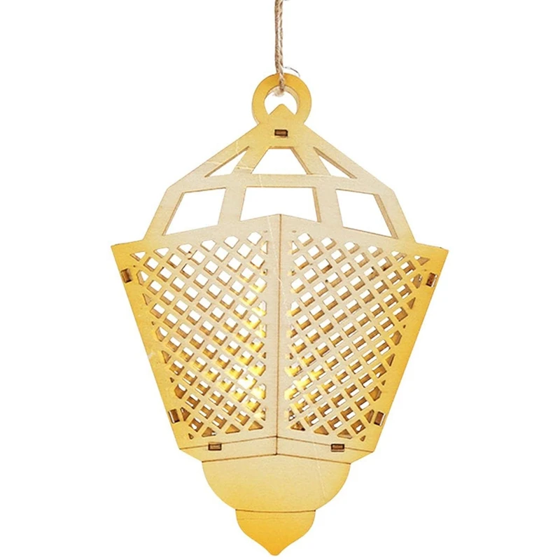 

Muslims Eid LED Night Lamp 3D Wooden Crafts Lamp Lantern With Tether For Festival Party Muslims Events Supplies