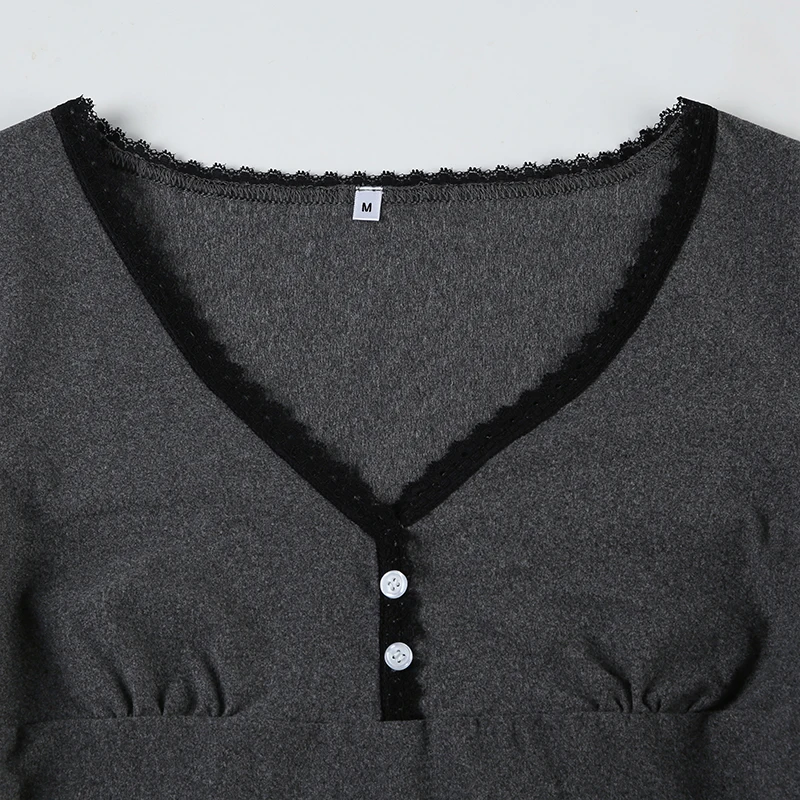 Женский винтажный кроп-топ с V-образным вырезом и длинным рукавом