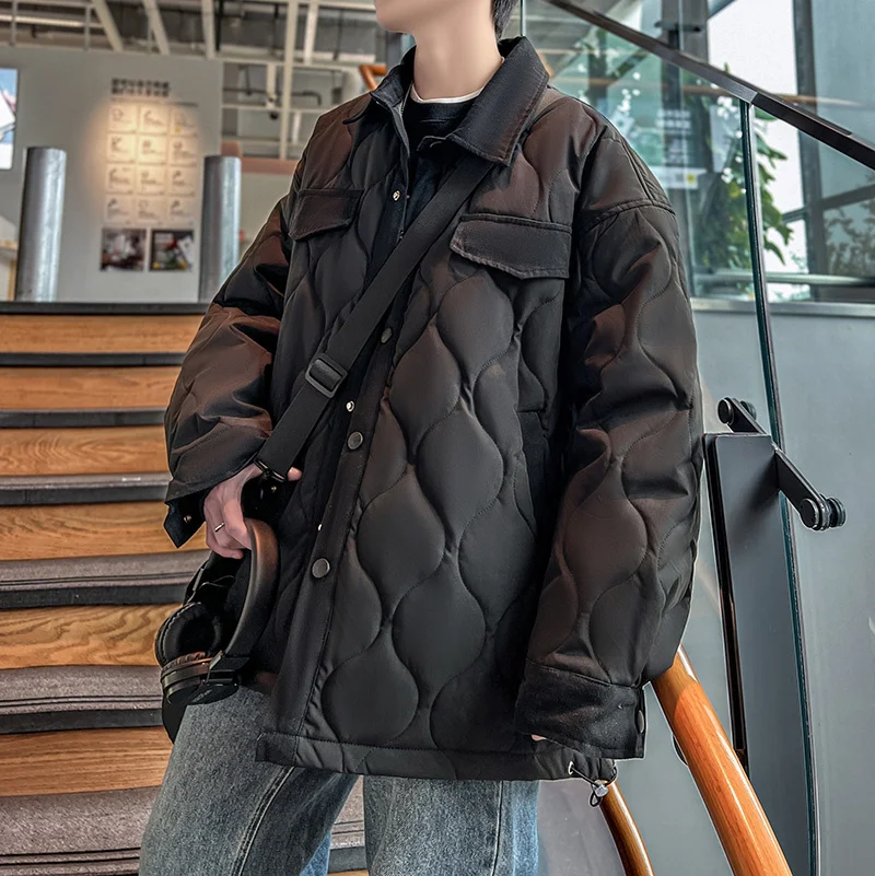 Winter Jacket Men Warm Fashion 3-color Thickened Plaid Jacket Men Streetwear Korean Loose Thick Short Coat Mens Clothes M-3XL