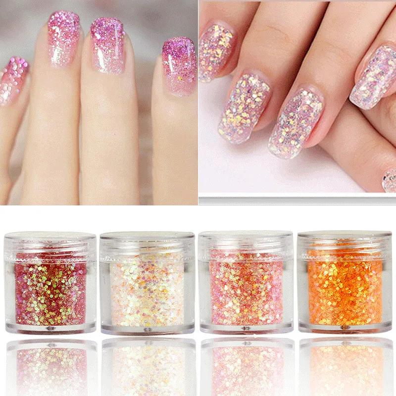 4pcs 10ml Chunky Holographic Nail Glitter Set Powder Sequins Gradient ultra-fine For Body/Face/Nail/Makeup Loose Dust #6 - купить по