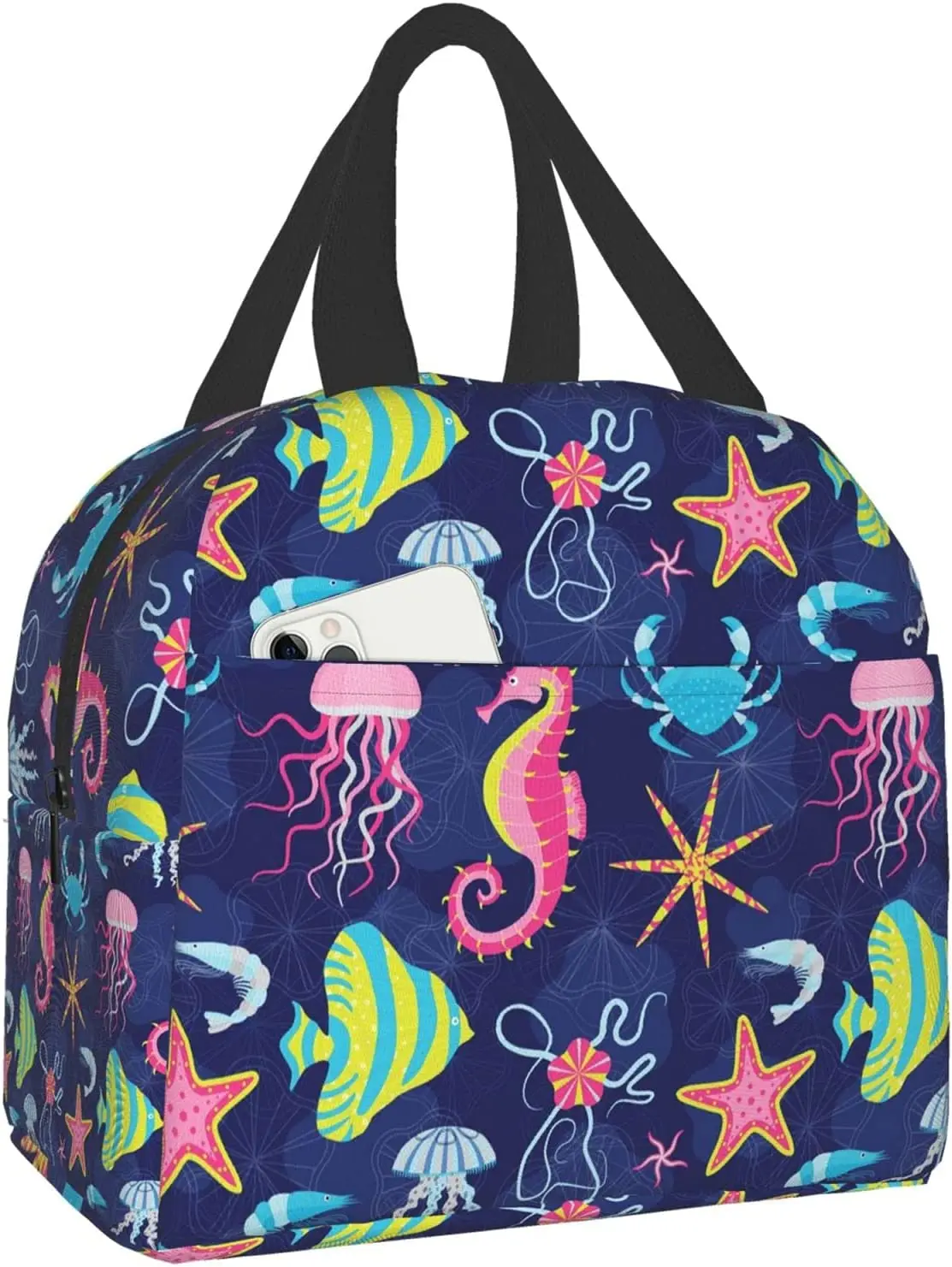 

Marine Life Lunch Bag Compact Tote Bag Ocean Theme Reusable Lunch Box Container For Women Men School Office Work