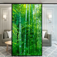 privacy window film green bamboo pattern decorative glass covering no glue static cling frosted window stickers for home decor