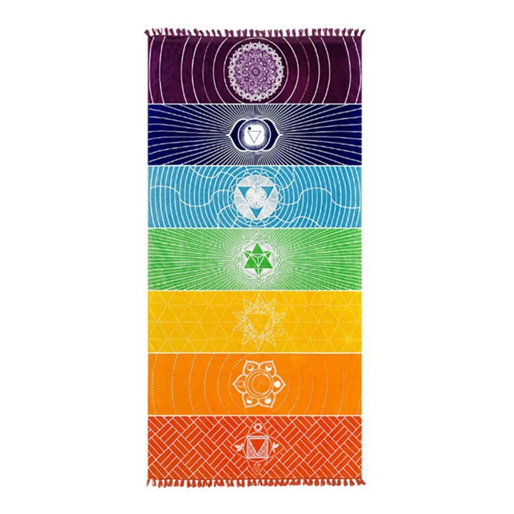 

Beach Towel Tapestry Rectangle Tassel Outdoor Lightweight Quick Dry Swimming Bath Spa Picnic Travel Rainbow Print Wall Hanging