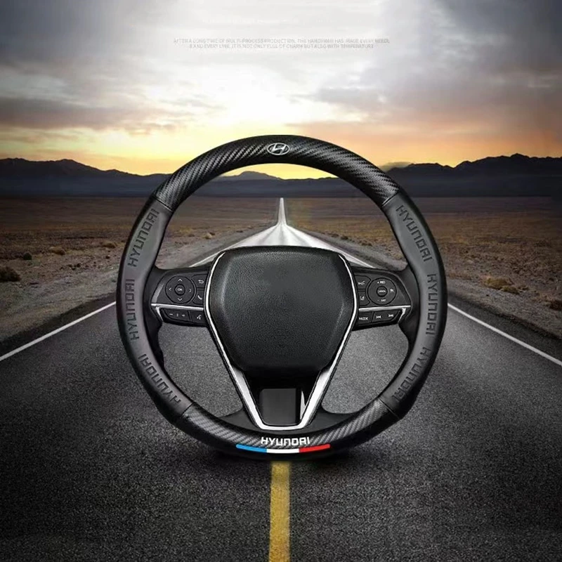 3D Three-dimensional Embossed Carbon Fiber Pattern Leather Car Steering Wheel Cover 15 inch/38cm for HYUNDAI Accessories |