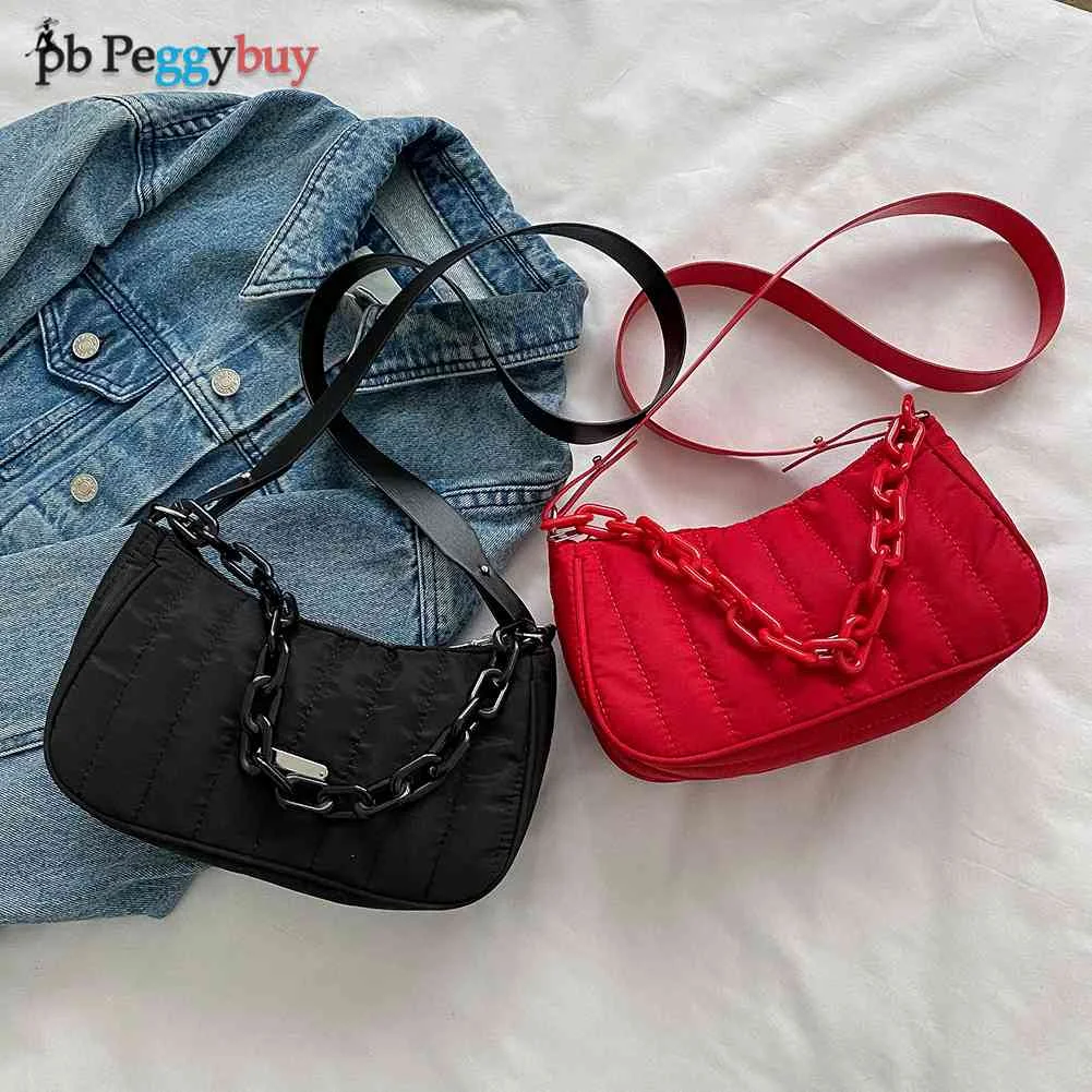 

Модная женская сумка на плечо, акриловая цепочка, украшенная ниткой из ткани Оксфорд, сумка через плечо, однотонная сумка