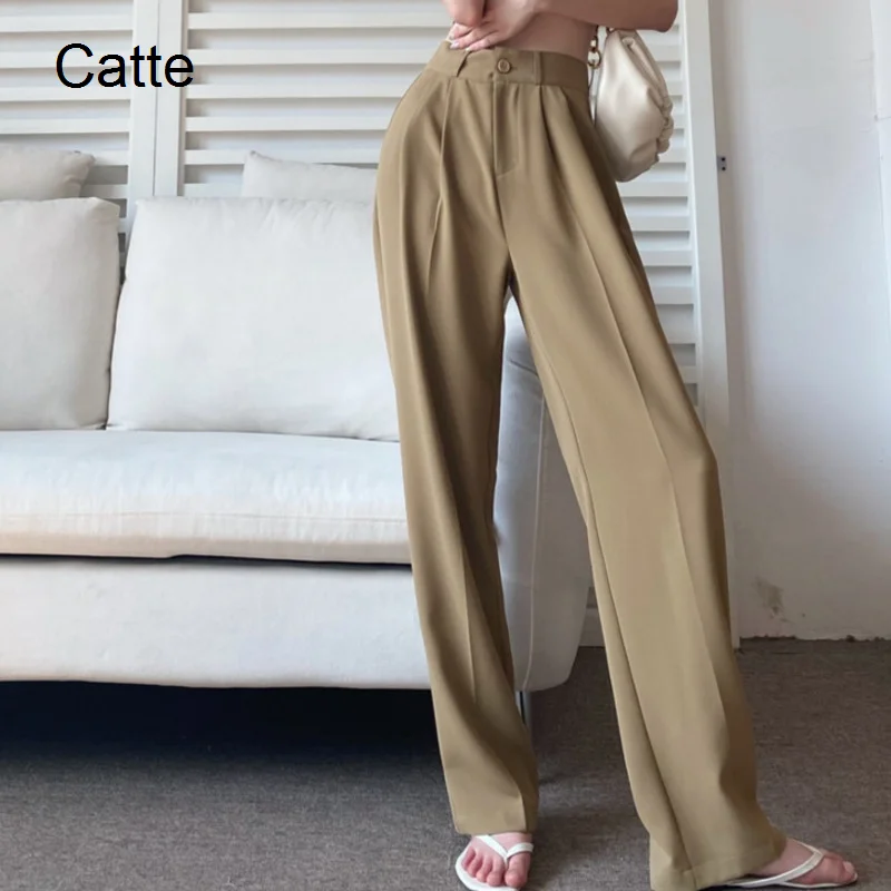 

Suit Pants Korean Style Women 2022 Spring High Waist Khaki Base Casual Pants Straight Dress Pants