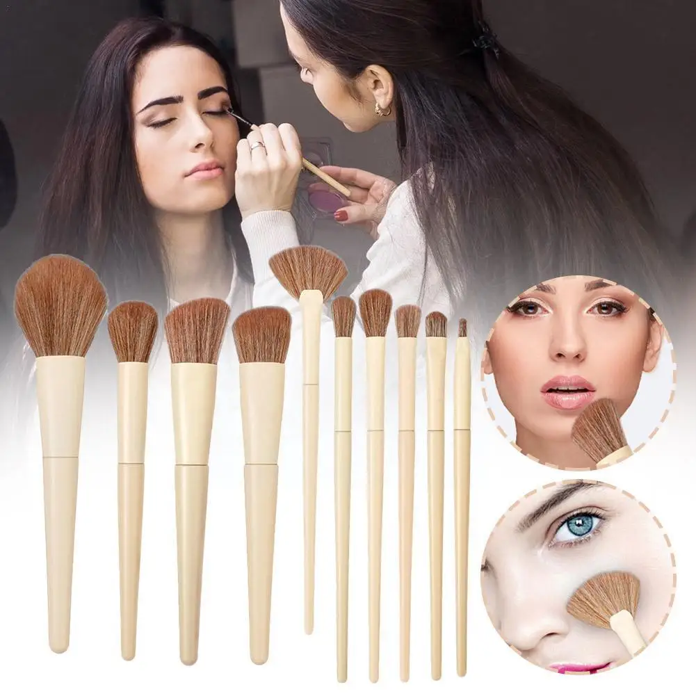 

10pcs Women Makeup Brush Set Synthetic Bristles Wooden Female Beauty Handle Tools Brush Girls Cosmetic U2Z9