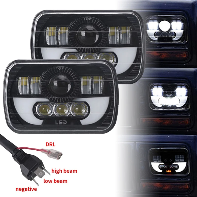 

Square 7Inch LED Headlight 5x7 6500K 90W Off Road Led Headlamp Hi/Low Turn Signal for Car Jeep 4x4 Suzuki Samurai Wrangler 12V